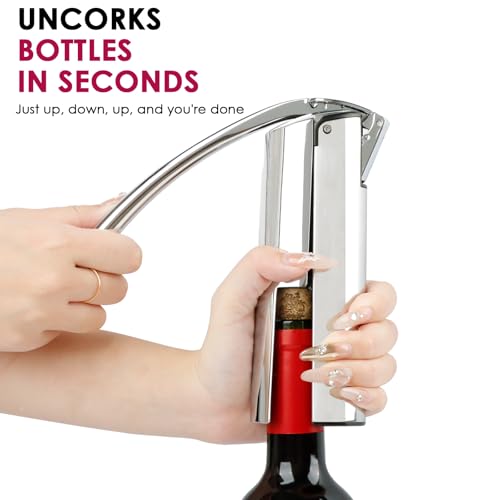 KAYCROWN Stainless Steel Lever Corkscrew Wine Opener with Foil Cutter & Extra Spiral