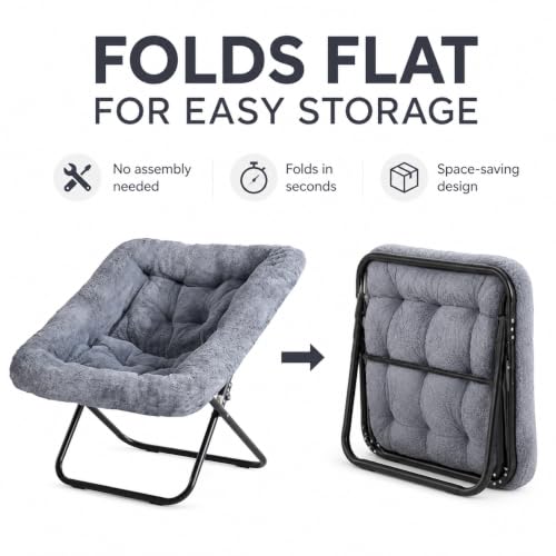 Oversized Faux Fur Moon Chair, Foldable Square Lounge Chair for Adults
