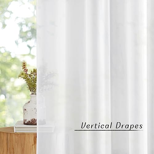 White Sheer Grommet Curtains 84 Inches Long - Light Filtering Drapes (2 Panels)