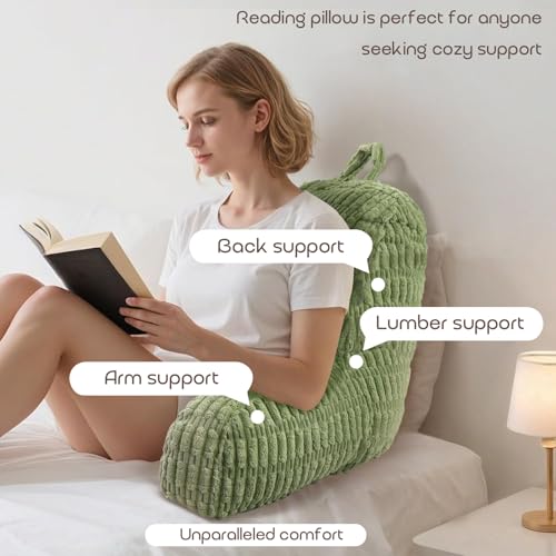 Reading Pillow with Armrests for Bed & Couch Support - Sage Green