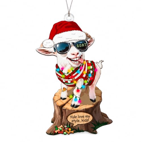 NELXI Funny Goat Christmas Ornament 2026 - Unique Acrylic Hanging Decor, Santa Hat, Festive Sweater, Farmhouse Style, Gift for Goat Lovers, 3.3