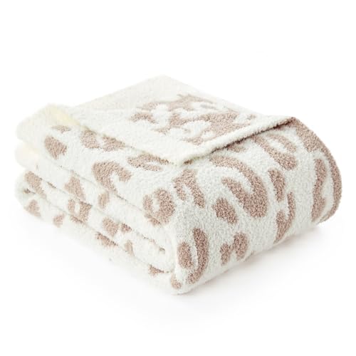 Snuggle Sac Reversible Beige Leopard Throw Blanket, 50x60 Ultra Soft Cozy