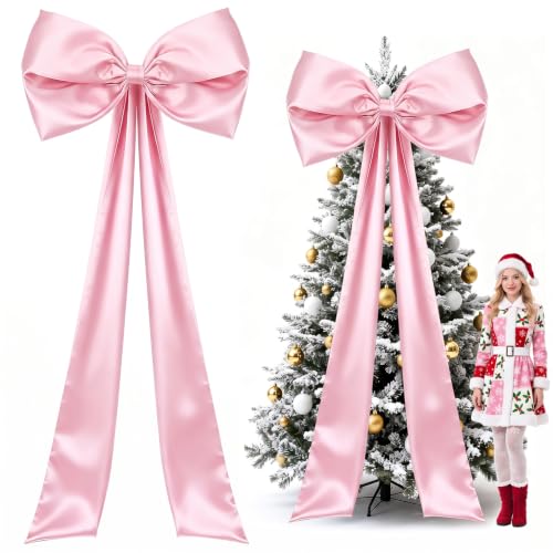 MEWTOGO Extra-Large Christmas Tree Topper Bow 10.2ft Pink - 9-12ft Tree