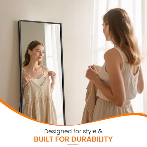 Full Length Floor Mirror 56"x15" - HD Shatterproof Body Mirror with Stand