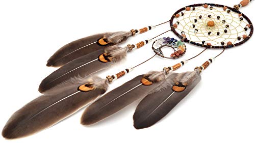 Tree of Life Dream Catcher with 7 Chakra Healing Crystals 18-inch Wall Decor