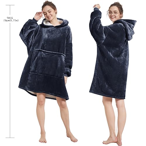 Oversized Wearable Blanket Hoodie with Sherpa Lining - One Size Fits All