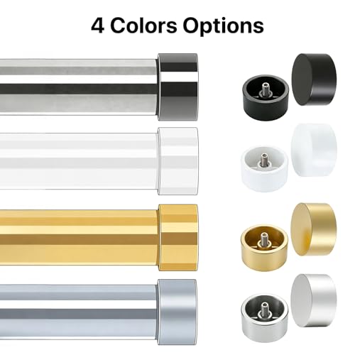 Modern Metal Curtain Rod Finials, 1-Inch Decorative End Caps, Black, 2 Pack