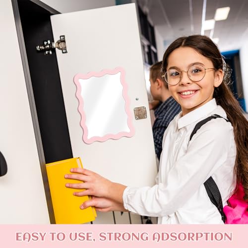 Leinuosen 1 Pcs Magnetic Locker Mirror 5"x7" Real Glass,Pink
