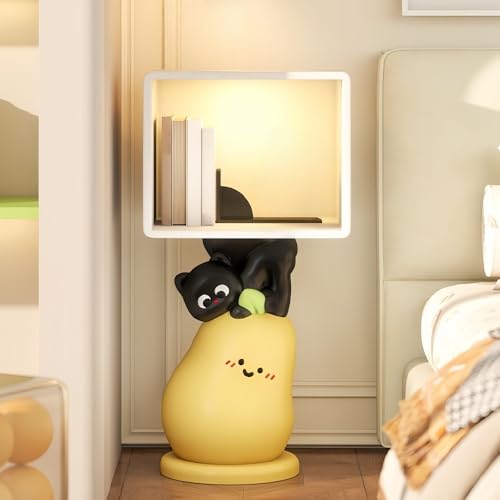Narrow Bedside Table with Star Touch Lamp, Cream Style Nightstand