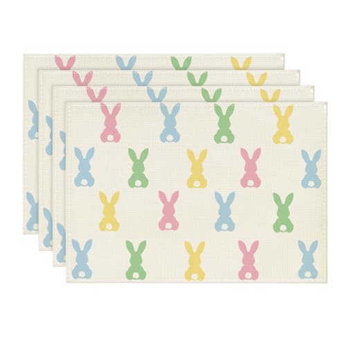 Artoid Mode Colorful Bunny Easter Placemats Set of 4, 12x18 Inch Pink Seasonal Table Decor
