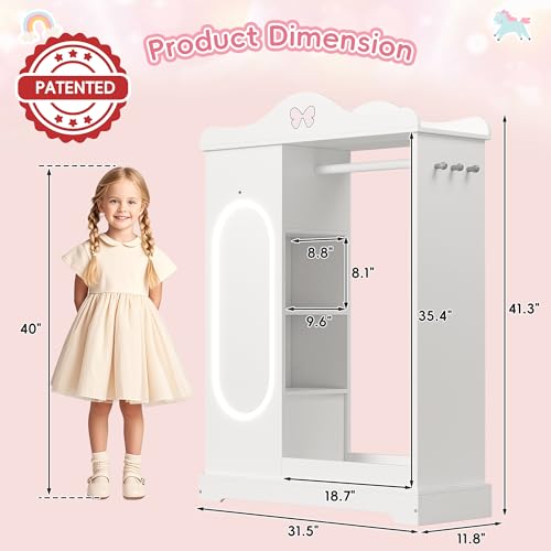 Kids Armoire with Mirror and Jewelry Cabinet, White Dress-Up Wardrobe