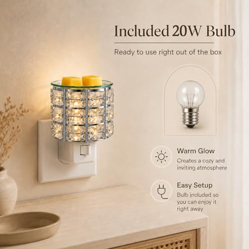 Plug-in Crystal Wax Melt Warmer - Decorative Scented Candle Warmer, Silver