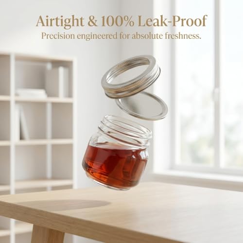 8 oz Wide Mouth Mason Jars with Airtight Lids - 4 Pack Clear Glass Jars