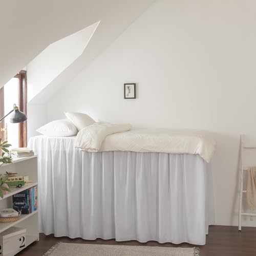 Twin XL Dorm Bed Skirt - 32 Inch Drop Extra Long Split Corner Ruffle