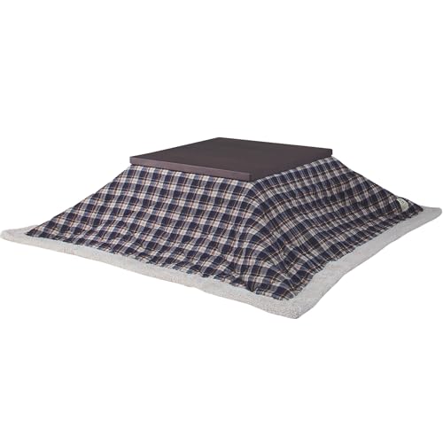 Square Kotatsu Futon Comforter, 75 x 75 Inch Navy Checked Polyester Blanket