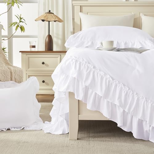 White Ruffle Queen Comforter Set - 3 Piece All-Season Bedding Set