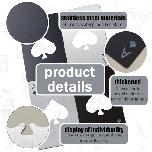 Zhtulck 12Pcs Credit Card Bottle Openers - Stainless Steel Ace of Spades Design, Wallet Size Beer Opener for Parties & Gifts