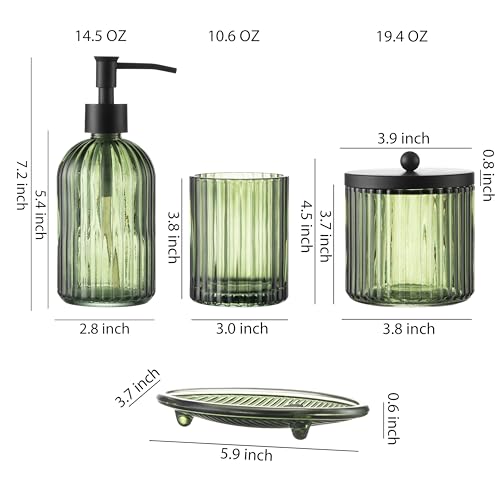 4-Piece Decorative Glass Bathroom Accessory Set in Green