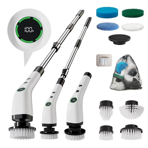 Cordless Electric Spin Scrubber with 8 Replaceable Heads & Extension Handle