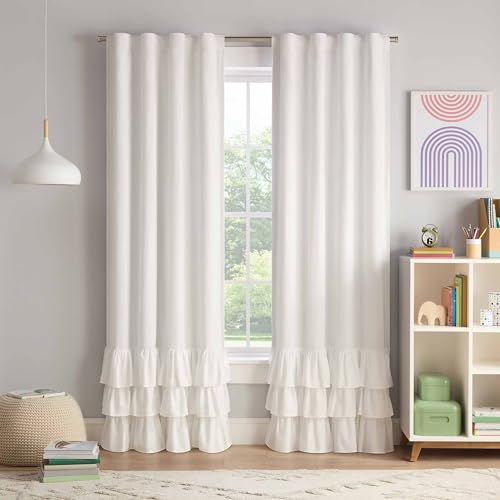 Tiered Ruffle Blackout Curtain Panel, 40x84 Inch Thermal Window Dressing