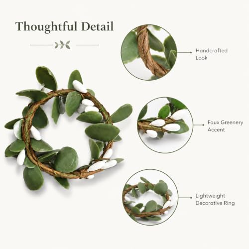 Cloud-LINK Artificial Eucalyptus Napkin Rings Set of 8 with White Berry Accents for Wedding & Holiday Decor