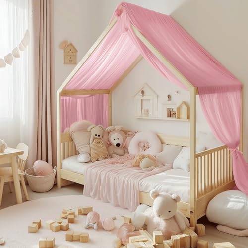 Pink Voile Sheer Bed Canopy Drapes - 114 x 180 Inch Scarf Valance Curtain