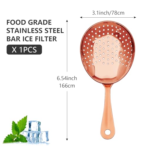 Copper Julep Strainer - 304 Stainless Steel Cocktail Strainer with Rounded Handle, Professional Bar Tool