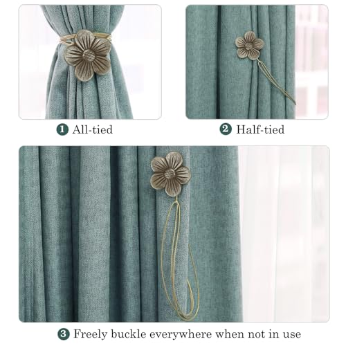 Magnetic Flower Curtain Tiebacks - Vintage Resin Drapery Holdbacks (1 Pair)
