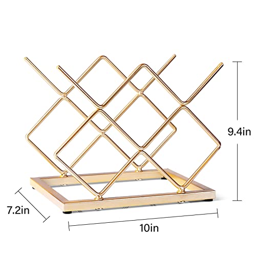 5-Bottle Gold Metal Wine Rack - Modern Geometric Countertop Storage Stand