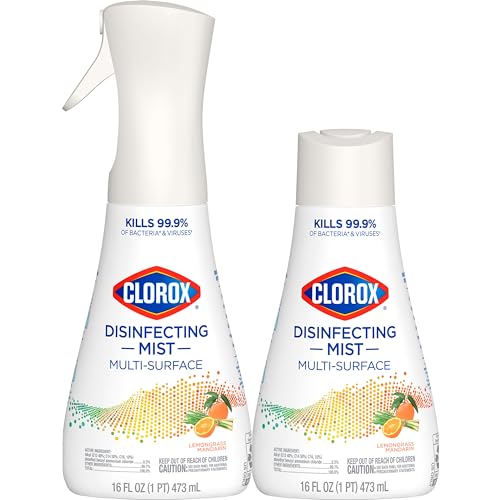 CLOROX Disinfecting Mist, Lemongrass Mandarin, Household Essentials, 1 Sprayer Bottle and 1 Refill, 16 Fl Oz Each