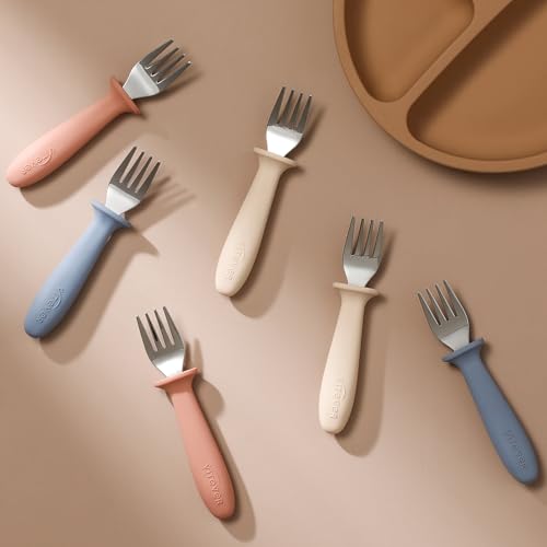 Toddler Forks 6-Piece Set with Silicone Handle Stainless Steel