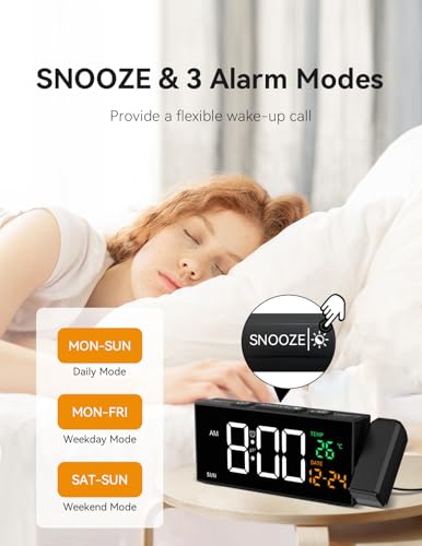 Projection Alarm Clock for Bedroom Ceiling - 180° Rotatable Digital Clock