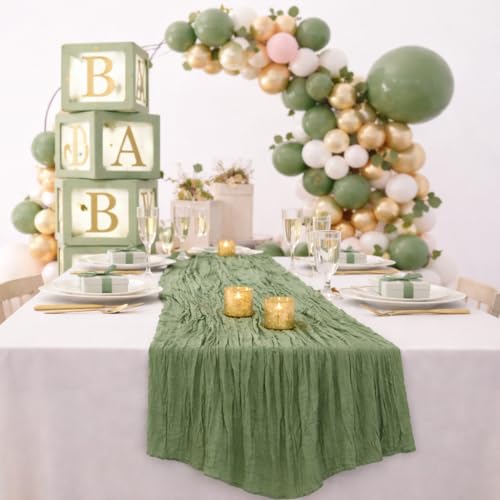 10 Pack Sage Green Cheesecloth Table Runners, 22x120 Inch Boho Gauze Runners