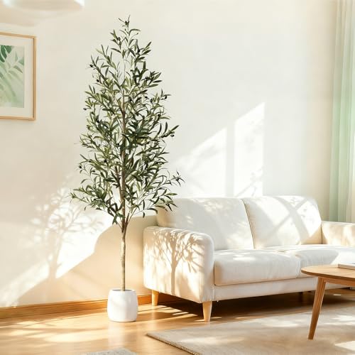 6ft Faux Olive Tree - Realistic Silk Plant with Natural Wood Trunk for Indoor Decor