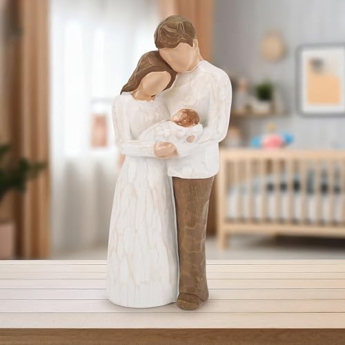 Family of Three Figurine for New Parents, Hand-Painted Resin Statue
