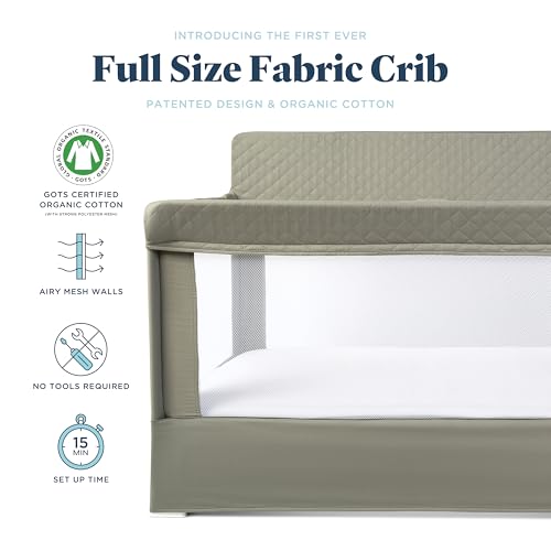 Organic Full Size Baby Crib & Playard with Breathable Mesh Walls - Sage