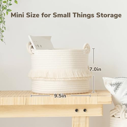 Small Woven Cotton Rope Basket with Tassels - 9.5" Nursery Storage Bin