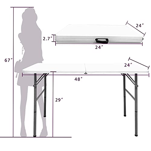 4ft Portable Folding Table, Heavy Duty Indoor Outdoor Picnic Dining Table