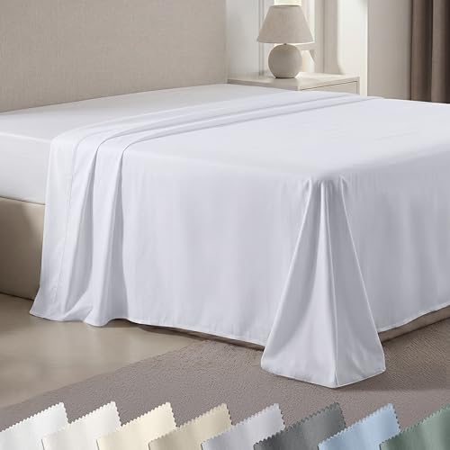 600 Thread Count King Flat Sheet, 100% Cotton Sateen Bedding, Bright White