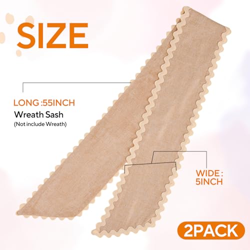 2 Pack Scalloped Wreath Sash Burlap Front Door Ribbon Bow for Porch