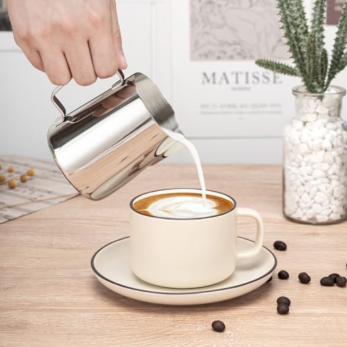 Stainless Steel Milk Frothing Pitcher 12oz with Latte Art Pen & Scale