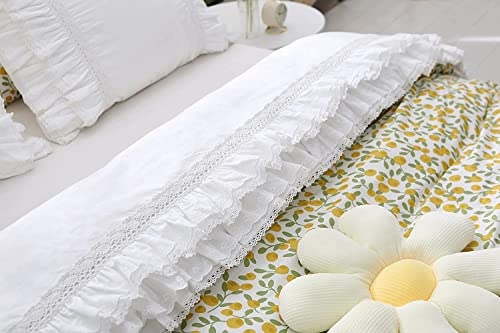 White Ruffled Lace Flat Sheet - 100% Cotton Twin/Twin XL Bed Top Sheet