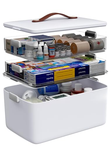 3-Tier Medicine Storage Box with Clear Trays and Carry Handle