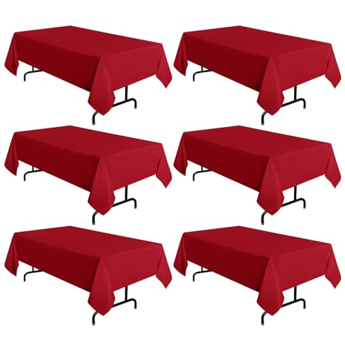 Sancua Red Tablecloth 60x102 Inch, 6 Pack for 6ft Tables - Polyester Wrinkle-Free