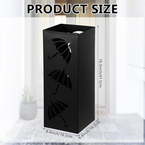 Modern Metal Square Umbrella Stand - Freestanding Entryway Organizer, Black