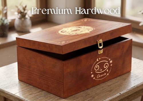 InnoBeta Cancer Zodiac Keepsake Box with Lid – Large Wooden Memory Organizer
