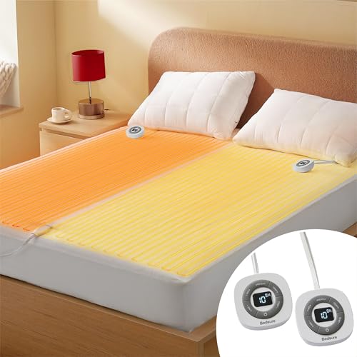 Heated Mattress Pad Queen - Fast Heating Electric Bed Warmer, 10 Heat Settings, Dual Control