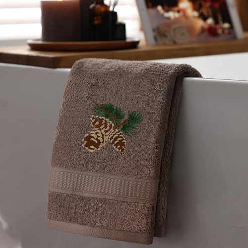 FuWeave Rustic Pine Cone Hand Towels 3 Pcs Christmas Bathroom Decor