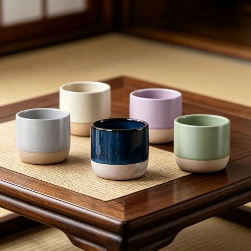 Japanese Ceramic Mug 8oz No Handle Tea Cup - Vintage, Rustic, Microwave & Dishwasher Safe