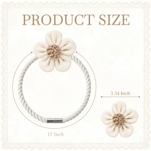 Boho Magnetic Curtain Tiebacks - Rustic Linen Cotton Flower Holdbacks (2 Pcs)